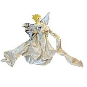 Vintage Christmas Tree Topper Angel Figurine Gold Dress 10" Holiday Decor